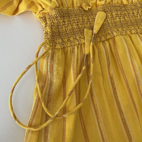 Saylor Adrianne Yellow Metallic Stripe Smocked V-Neck Mini Dress Size M - Picture 9 of 13